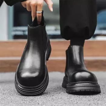 Ботинки-сигареты челси мужские осенние британские высокие ботинки Martin с увеличивающим рост рукавом на платформе короткие ботинки 22723-J 38 чёрный