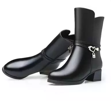 Ботинки средней длины Женские зимние ботильоны Женские студенческие ботинки на толстом каблуке Новые ботинки для мам с круглым носком Женские ботинки из хлопка 35 чёрный