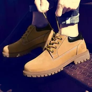 Ботинки Tooling мужские осенние низкие ботинки Martin из коровьей кожи первого слоя, водонепроницаемые ботинки для активного отдыха, большие желтые ботинки, кожаные ботинки Chelsea 36