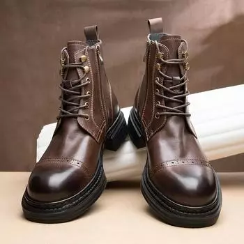 Ботинки Tooling на толстой подошве, мужские ботинки из коровьей кожи, высокие ботинки Martin в британском ретро-стиле на молнии 38 коричневый