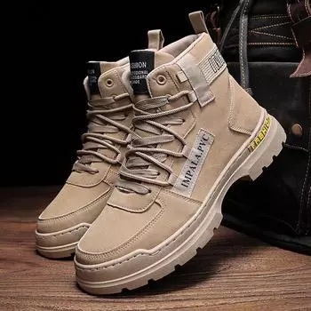 Ботинки Tooling ретро мужская обувь осень зима высокая износостойкая плюс хлопок сохраняют тепло мода нескользящая мужская повседневная обувь 39 песчаный