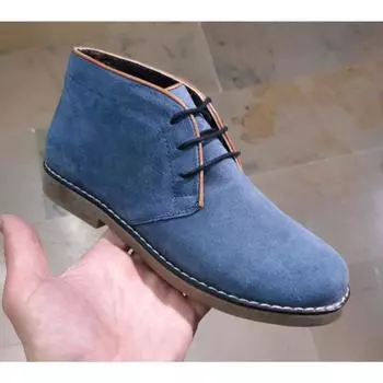 Ботинки унисекс абрикосовые синие из натуральной кожи на анатомической подошве