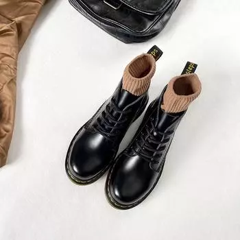 Ботинки унисекс из черной кожи со шнуровкой в стиле ретро – низкий каблук, облегающий крой, дизайн с 5 отверстиями Men s size 40 чёрный