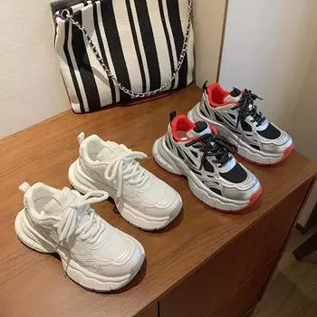 Ботинки Violent Bear женские туфли для пап весна и осень 2025 новые популярные повседневные маленькие белые спортивные туфли на толстой подошве 35