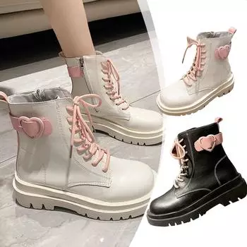 Ботинки в английском стиле, женские осенние и зимние ботинки 2023, новые короткие сапоги на толстой подошве, увеличивающие рост, милые крутые одинарные ботинки с ремешком, женская обувь 37 чёрный