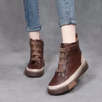 Ботинки в стиле ретро женские осенне-зимние с круглым носком и мягкой подошвой, цветные высокие женские туфли на липучках женские 40