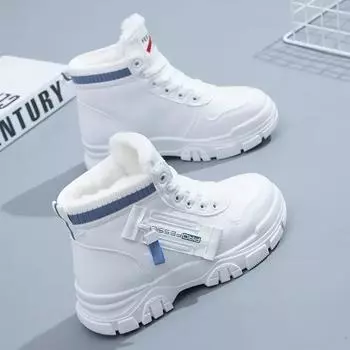 Ботинки женские 2024 зимние новые ботинки плюшевые теплые женские кроссовки на шнуровке водонепроницаемые зимние ботинки из искусственной кожи женские туфли мужские 35 чёрный