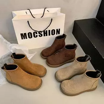 Ботинки женские бархатные короткие на толстой подошве Muffin 2024 года с круглым носком, универсальные, теплые, зимние ботинки для хлеба 35 хаки