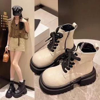 Ботинки женские большие рабочие ботинки модные и удобные толстые ботинки байкерские ботинки короткие ботинки Tide 35 коричневый