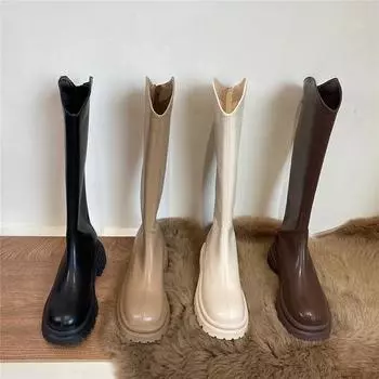 Ботинки Женские ботинки челси Белые длинные ботинки 2024 Новые осенне-зимние ботинки Martin на толстой подошве Высокие рыцарские ботинки 35