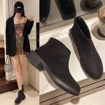 Ботинки женские британские новые весенние и осенние короткие ботинки на толстом каблуке корейские маленькие каблуки универсальная мода 35