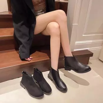 Ботинки женские британские новые весенние и осенние короткие ботинки на толстом каблуке корейские маленькие каблуки универсальная мода 35
