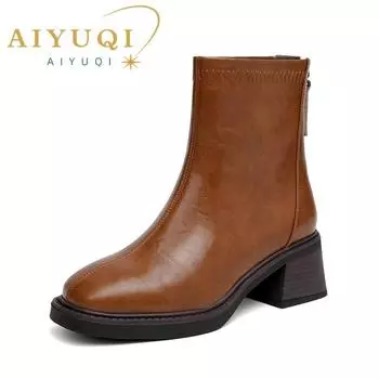 Ботинки женские из натуральной кожи зимняя обувь сапоги женская мода квадратный носок женские ботильоны 35
