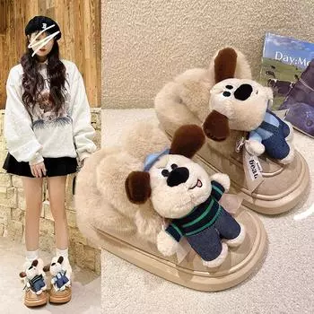 Ботинки женские милые мультяшные плюшевые хлопковые ботинки на осень и зиму 2024 года новые повседневные плюшевые зимние ботинки на толстой подошве женская обувь 36-37 покинуть белый