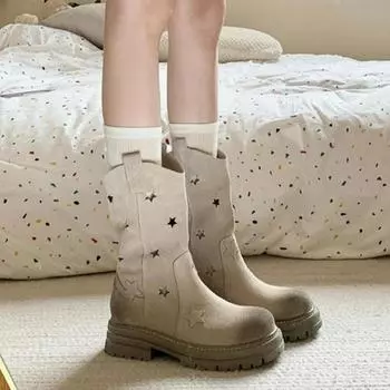 Ботинки женские новые летние полые средней длины оснастка дышащие тонкие вестерн ковбойские 35