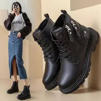 Ботинки женские новые осенне-зимние челси на платформе черные бежевые ботильоны для женщин меховые короткие массивные панк-готические туфли 35 бежевый