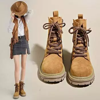 Ботинки женские осенние рабочие с толстой подошвой весенние и осенние одинарные ботинки внутренние короткие ботинки модные и удобные 35 темно-коричневого