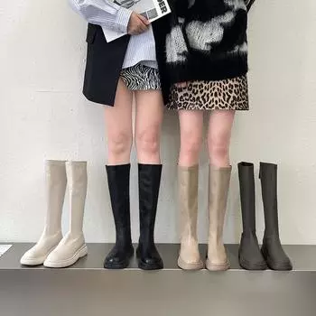 Ботинки Женские рыцарские сапоги 2025 Новые осенне-зимние сапоги Челси Длинные сапоги Флисовые сапоги Martin на толстой подошве Высокие сапоги 35