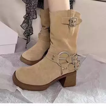 Ботинки женские туфли осенние с круглым носком роскошные дизайнерские ботинки-женские средние женские модные ботильоны со шнуровкой на щиколотке без застежек римские каблуки-копыто Fl 39