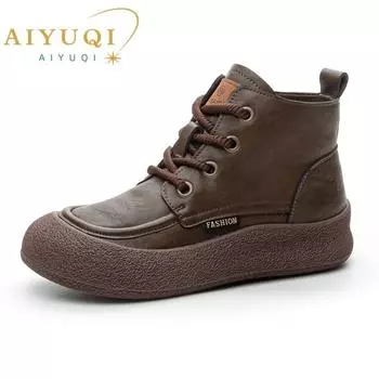 Ботинки женские винтажные осенние женские ботильоны на плоской подошве модные женские ботильоны больших размеров с круглым носком на шнуровке 35