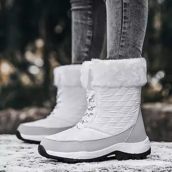 Ботинки женские зимние 2024 женские новые высококачественные повседневные уличные ботинки с толстой подошвой, нескользящие рабочие хлопковые ботинки, теплые удобные зимние ботинки 36 чёрный