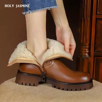 Ботинки женские зимние женские ботильоны зимние ботинки из натуральной кожи теплые шерстяные ботинки женские классические повседневные рабочие короткие ботинки на молнии 34 чёрный