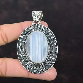 Ботсвана Агат Кулон Стерлингового Серебра 925 Кулон Ювелирные Изделия Из Натурального Драгоценного Камня Кулон Ручной Работы Старинные Ювелирные Изделия Подарок Для Жены Красивый Кулон