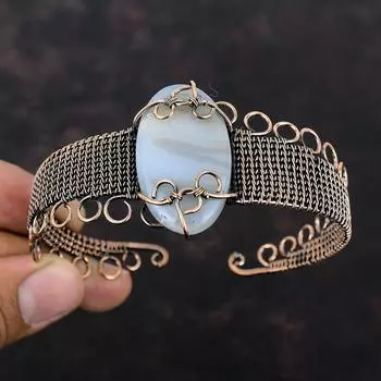 Botswana Agate Copper Bangle Copper Wire Wrapped Jewelry Handmade Gemstone Cuff Bracelet Adjustable Bangle Copper Wire Bangle Gift For Women