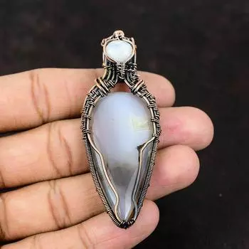 Подвеска из ботсванского агата с медью, драгоценный камень, медная обертка, радужный лунный камень, медная бижутерия, ювелирные изделия ручной работы, подарок для нее, подарок для матери