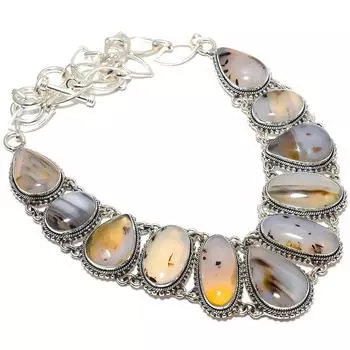 Botswana Banded Agate Gemstone Handmade 925 Silver Necklace 18 JCN360-69