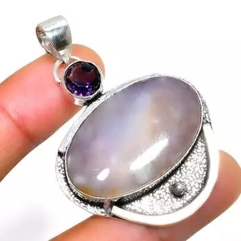 Ботсванский агат аметист драгоценный камень 925 посеребренный ювелирный кулон 1,96 дюйма 1.96 чёрный