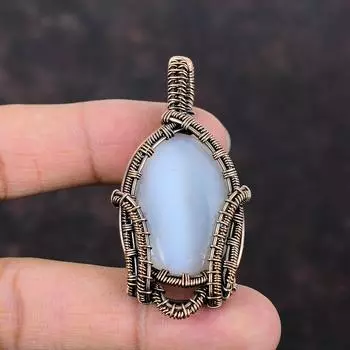 Ботсванский агат, драгоценный камень, кулон, медная проволока, обернутая подвеска, модные украшения, дизайнерский кулон ручной работы, медная проволока, ювелирный подарок для мамы