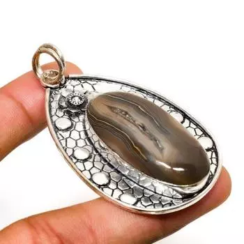 Ботсванский агат, драгоценный камень ручной работы, серебряная подвеска 925 пробы, 2,46 дюйма 2.46 чёрный