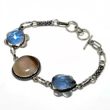 Ботсванский агат, голубой топаз, драгоценный камень 925, посеребренный ювелирный браслет 6–8 дюймов