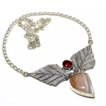 Ботсванский агат, гранат, драгоценный камень 925, посеребренное ювелирное ожерелье, 18 дюймов 18 чёрный