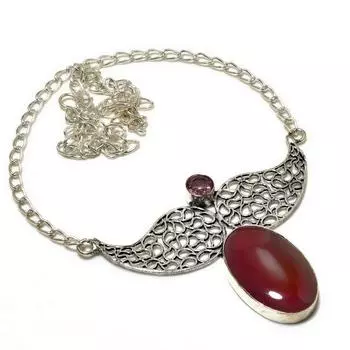 Ботсванский агат, розовый кунцит, 925 проба, посеребренное ювелирное ожерелье, 18 дюймов 18 чёрный