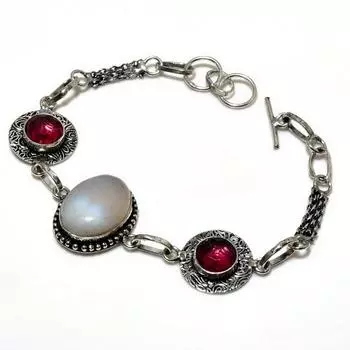 Ботсванский агат, розовый рубиллит, драгоценный камень 925, посеребренный браслет 6–8 дюймов