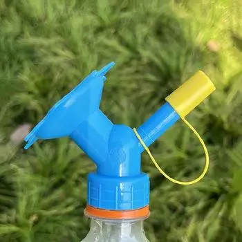 Bottle Cap Sprinker 2-In-1 Home Garden Mini Watering Can Double Head Water Spout Bonsai Nozzle For Indoor Outdoor Seedling Plant синий