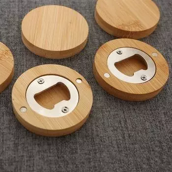 Bottle Opener Round Shaped Bamboo Beer Opener Bar Beverages Gadgets Fridge Magnet Decoration Portable Party Household Tools
