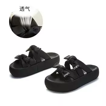 Боу наступая на дерьмо тапочки фея фея ветер 2025 лето универсальные сандалии на одном слове толстая подошва приморский пляж сандалии 35