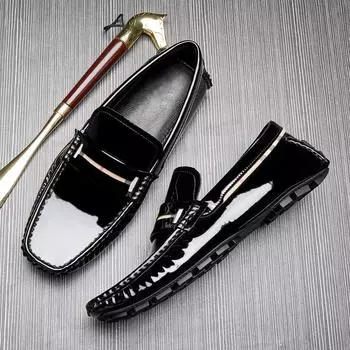 Боуэй Бизнес Повседневная Кожаная Обувь Мужские Лакированные Кожаные Лоферы Британские Универсальные Микрофибры Кожаные Глянцевые Туфли Doudou 38 чёрный