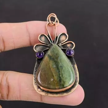 Boulder Chrysoprase Pendant African Amethyst Pendant Gemstone Pendant Handmade Jewelry Brand New Pendant Antique Copper Jewelry Gift For Him