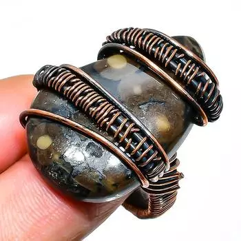 Кольцо с драгоценным камнем Боулдер Опал, размер 8, ручная работа, медная проволока