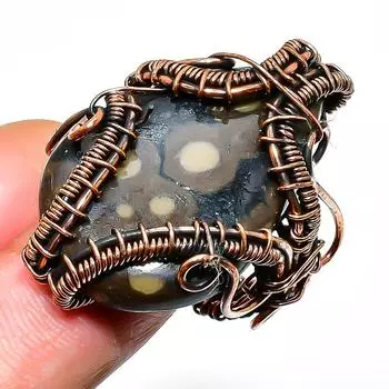 Кольцо с драгоценным камнем Боулдер Опал, размер 8, ручная работа, медная проволока