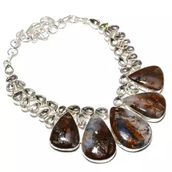Boulder Opal, White Topaz handmade 925 Sterling Silver Jewelry Necklace 18 F7j82