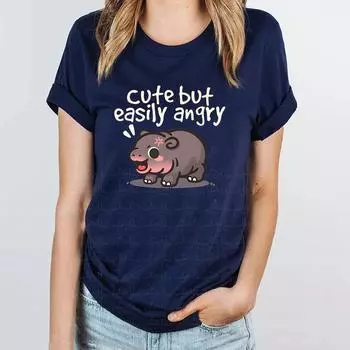 Bouncing Pig Moo Deng Персонализированные модные принтованные женские топы с круглым вырезом, свободные хлопковые футболки с коротким рукавом для женщин S асфальт