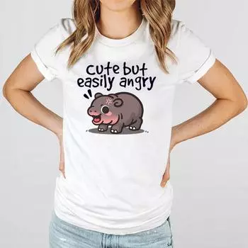 Bouncing Pig Moo Deng Printed Top Модный пуловер Повседневные универсальные футболки для женщин S асфальт