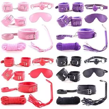 Bound Fun Props Black Seven-piece Adult Products PU Leather Plush Fun Set Bondage Handcuffs