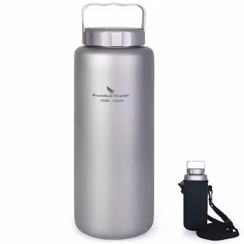 Boundless Voyage 1050 мл Чистый титан Широкий Большой Прямой Открытый Спортивный Утечка Воды Поставляется с Ремешком Фляга, Горловина, Емкость, Питьевая, Альпинизм,