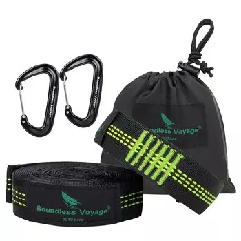 Boundless Voyage Hammock Belt for Outdoor Set of 2 Fixing Length Load Capacity 2 Wear Camping Green Use, Straps, Belt, 280cm, 800kg, Carabiners,
